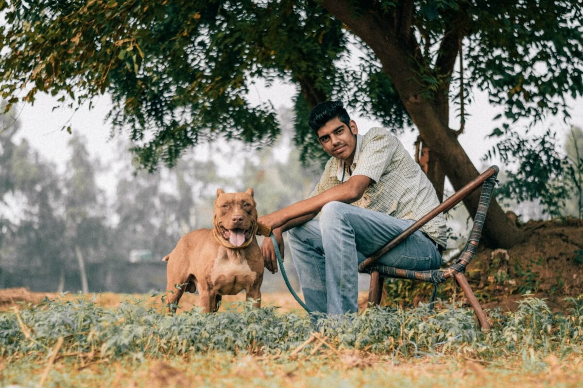 A man with his Pitbull