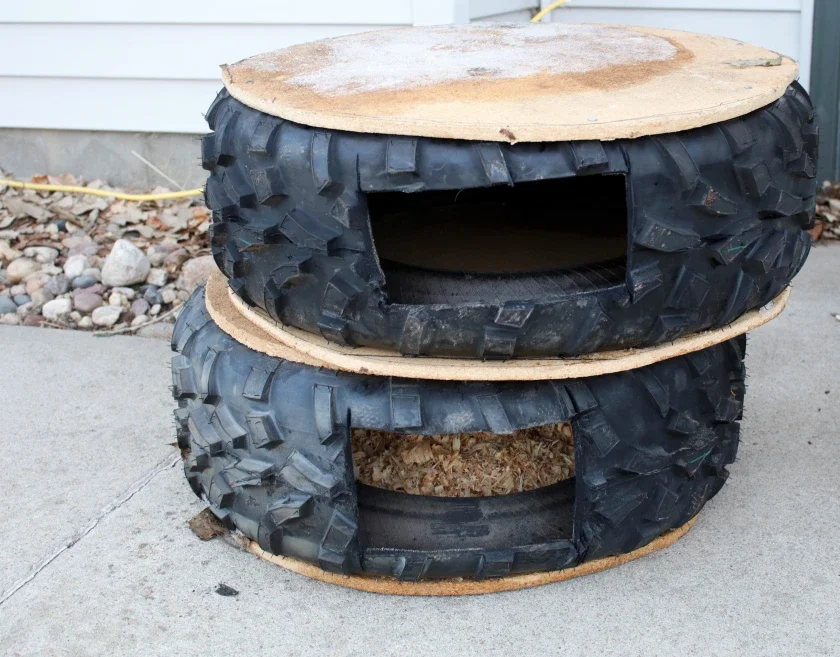 Outdoor Waterproof Cat House made from Car Tires