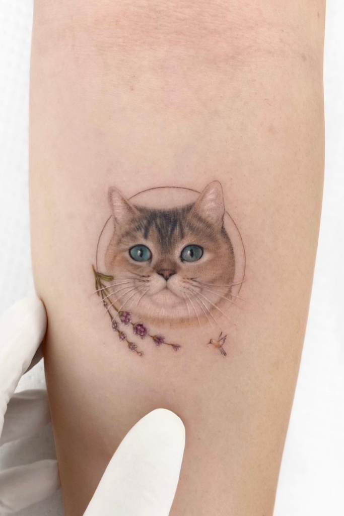 Beautiful face cat tattoo