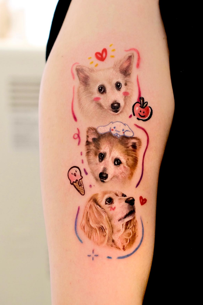 Triple dog portrait Tattoo